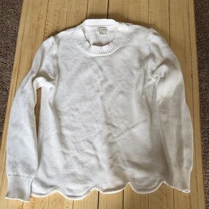 J. Crew Ivory Scalloped Crew Neck Sweater